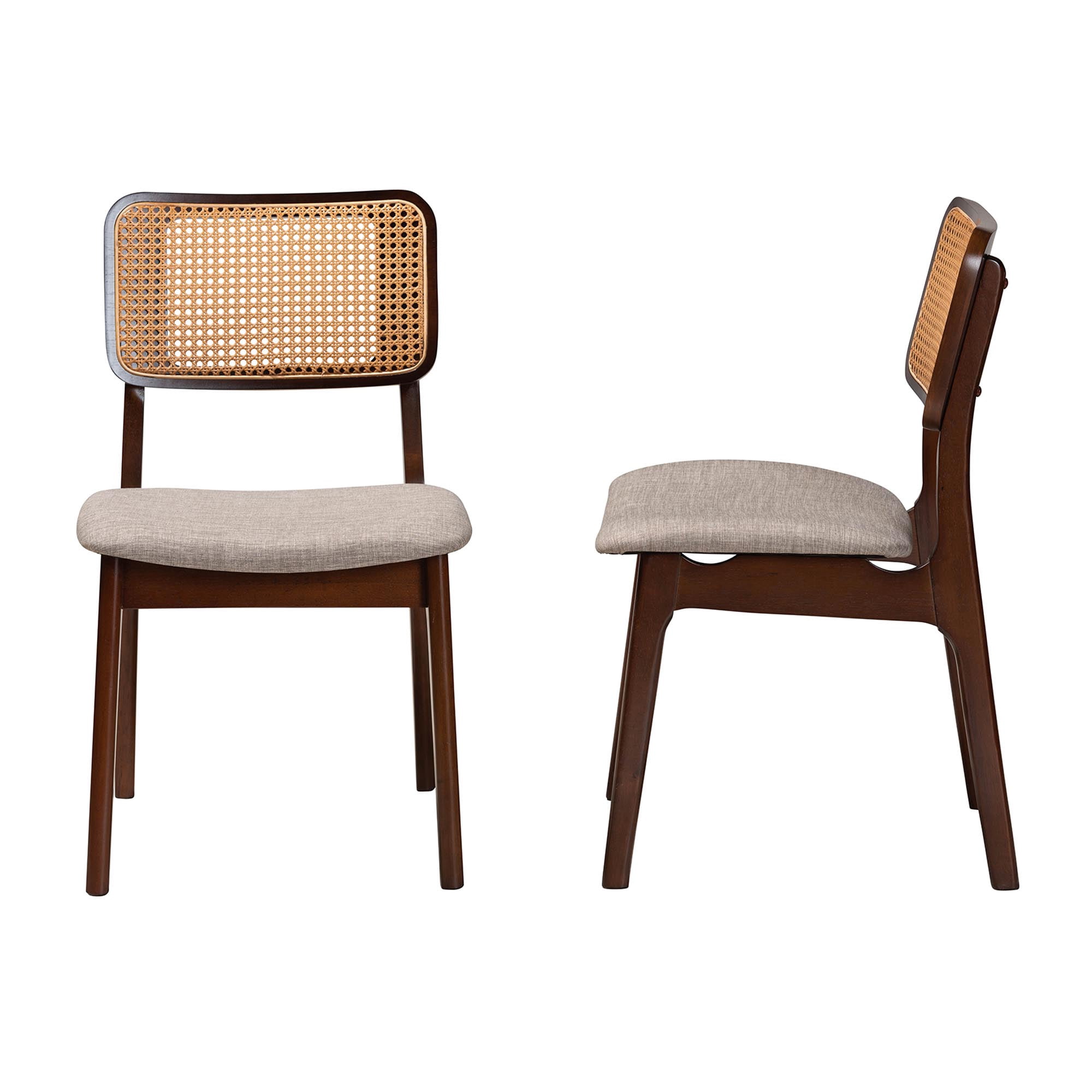 Baxton Studio Dannon Mid-Century Modern Grey Fabric and Walnut Brown Finished Wood 2-Piece Dining Chair Set
