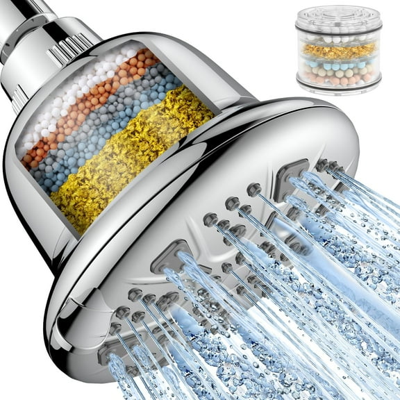 Filtered High Pressure Shower Head with Filter, 7 Settings Bathroom Rain Showerhead for Hard Water Softener, Remove Chlorine and Heavy Metals (Chrome)