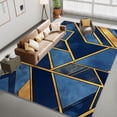 thumbnail image 3 of Living Room Area Rugs, Geometric Art Line Blocks Printed Design Carpet, Indigo Washable Rectangle Rug, Soft Short Pile Carpet For Bedroom Dining Room Non-Slip Rug, 3 of 7