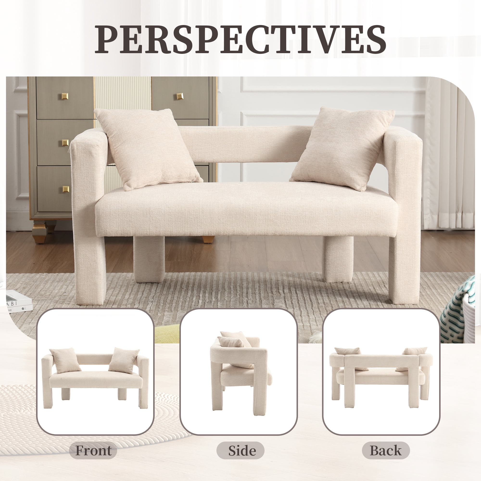 MAYEERTY Modern Chenille Loveseat Sofa , Comfy Upholstered 2-Seater Sofa, Small Loveseat Accent Couch for Living Bedroom Leisure Areas (Beige)