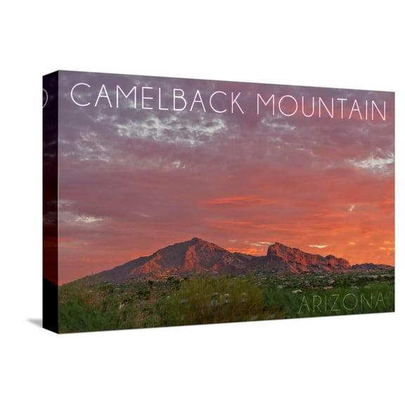 Art.com Camelback Mountain, Arizona - Sunset Stretched Canvas Print Wall Art by Lantern Press, 18" x 12"