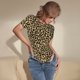 thumbnail image 3 of Balery Leopard Print Body de cuello redondo de manga corta para mujer Tops de manga corta Tops básicos-Small, 3 of 7
