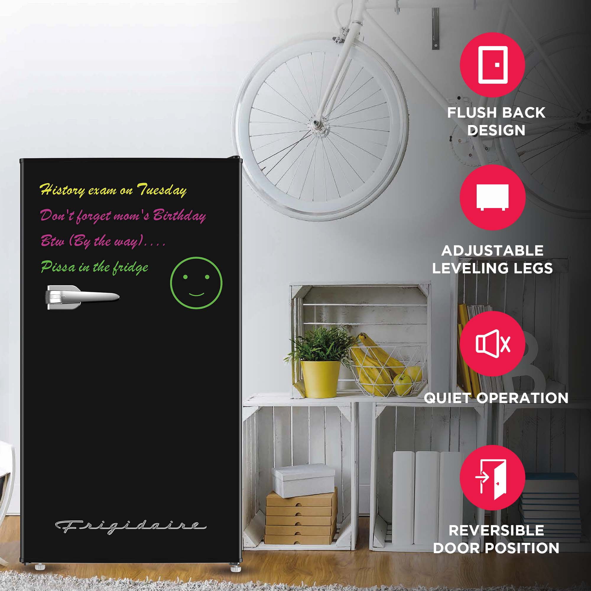 Frigidaire 3.2 Cu ft. Dry Erase Retro Refrigerator, 91L Compact Fridge with Chiller Compartment, Black