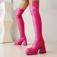 thumbnail image 3 of Womens Platform Thigh High Boots Sexy Fitted Leather Square Toe Chunky Heeled Pull on over The Knee Tall Boots, 3 of 6