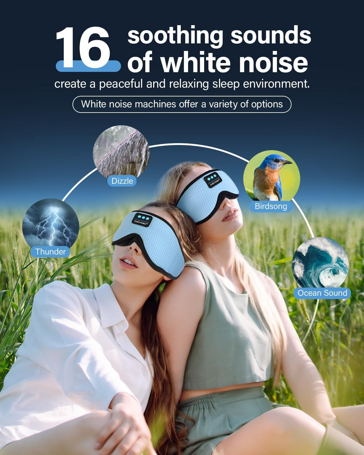 Sleep Mask with White Noise, 3D Bluetooth Sleep Headphones with Timer, Blocking Eye Mask for Sleeping, Travel, Meditation - Purple