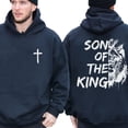 thumbnail image 5 of Son of the King Christian Hoodie – Double Sided Lion & Cross Graphic, Bold Faith Streetwear Pullover for Men & Women, 5 of 7
