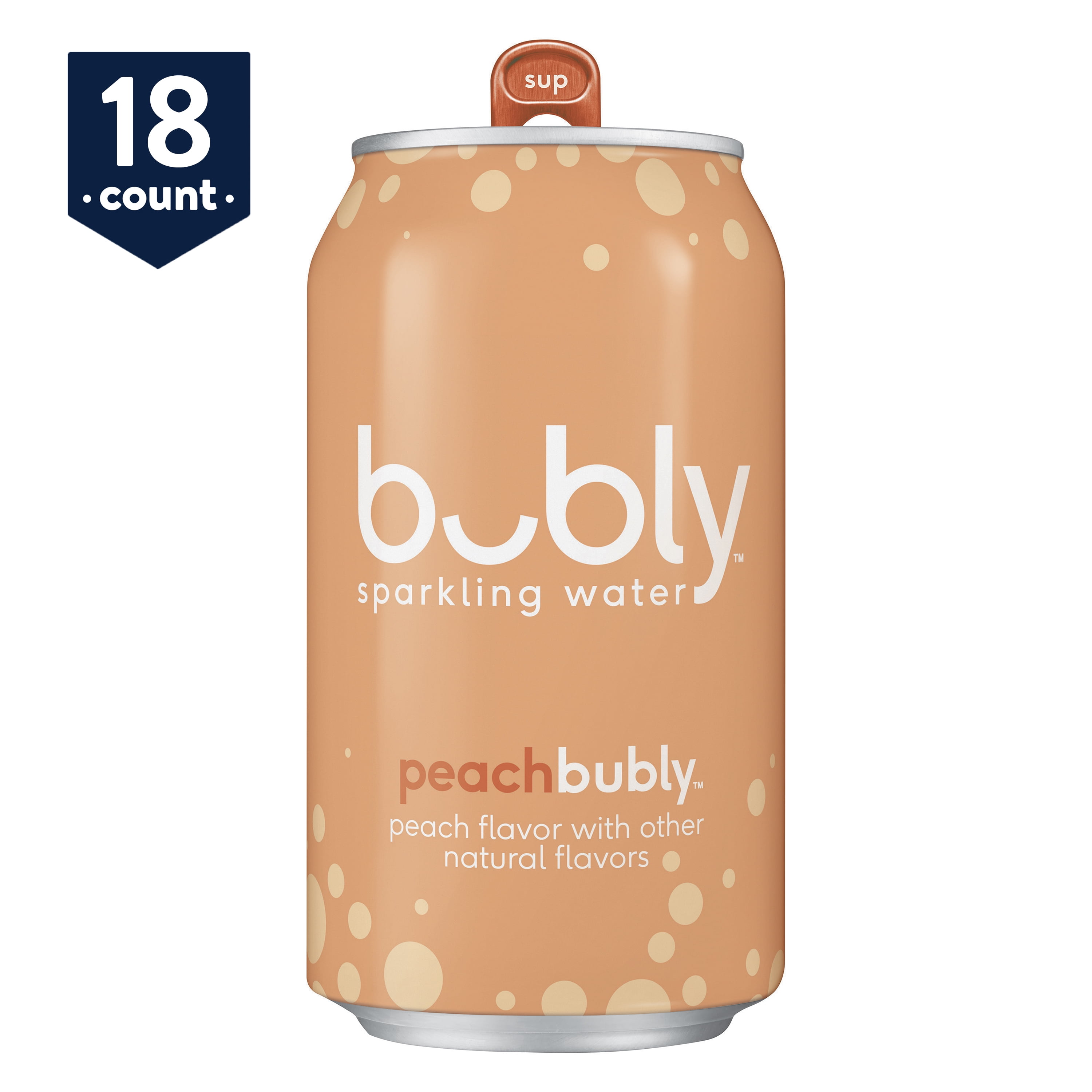 bubly Sparkling Water, Peach, 12 oz Cans, 18 Count