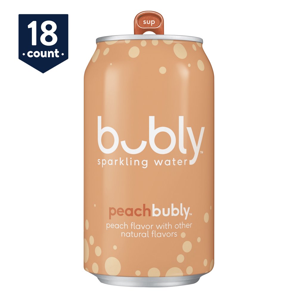 bubly Sparkling Water, Peach, 12 oz Cans, 18 Count
