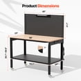 thumbnail image 3 of AHB 48" Adjustable Heavy Duty Wood Workbench, 2000 lbs Capacity, Garage Work Table with Metal Pegboard, Under Shelf, Power Outlet and Wheels, 3 of 8