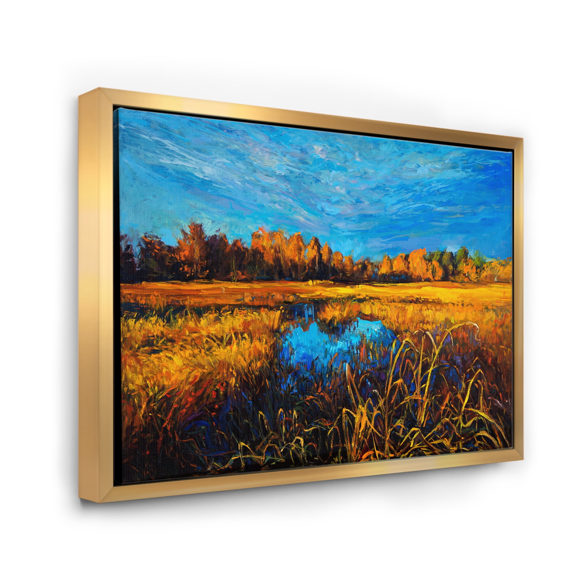 Designart 'A Light Blue Sky Over Orange Meadows' Traditional Framed Canvas Wall Art Print