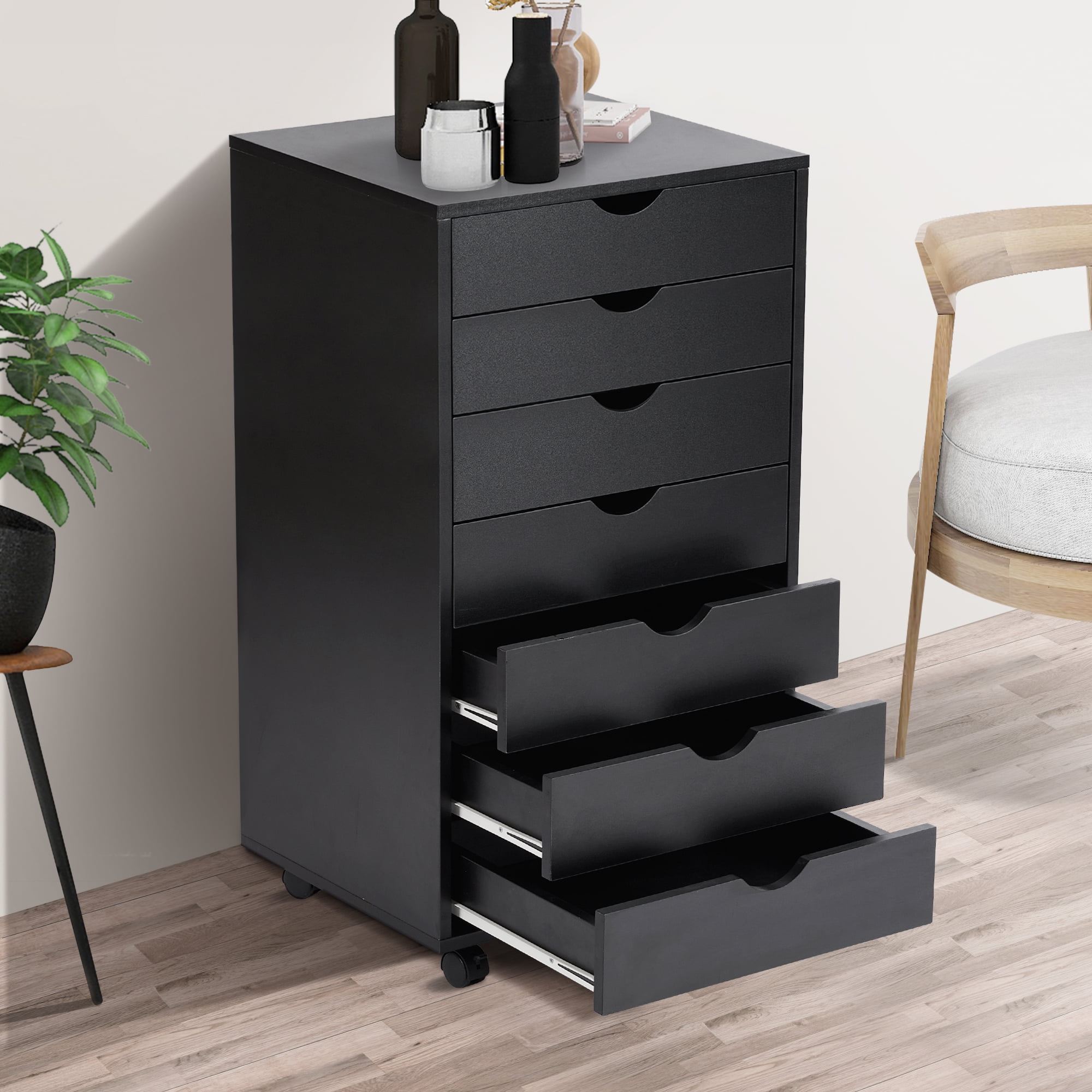 EDX 7 Drawer Dresser - Spacious Wood Storage Cabinet for Bedroom, Home, Office Organization, Black