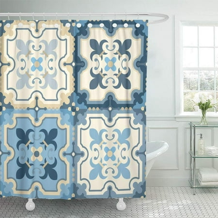 KSADK Intricate Floor Tiles Vintage Pattern with Quatrefoils Plain Colors Easy to Recolor Shower Curtain 66x72 (Best Way To Tile A Shower Floor)