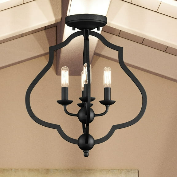 Luxury Art Deco Indoor Ceiling Light, 15.50''H x 15.00''W, with Moroccan Style Elements, Tudor Design, Matte Black Finish and Open Steel Frame, UQL4130