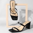 thumbnail image 2 of Square Toe Heels Sandals Women Heels Chunky Two Strap Low Heels Mule Sandals Slip On Block Heels for Party Dating Daily 2.75 Inch, 2 of 7