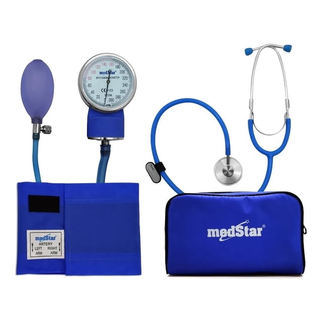 Esfigmomanómetro Aneroide Kit Estetoscopio Azul Medstar Medstar SLI-HS-50A-F