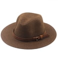 thumbnail image 1 of XmhyTop Sombrero de hombre, sombrero de paja, sombrero de panamá, talla M (56 - 58cm), color café, 1 pieza, 1 of 5