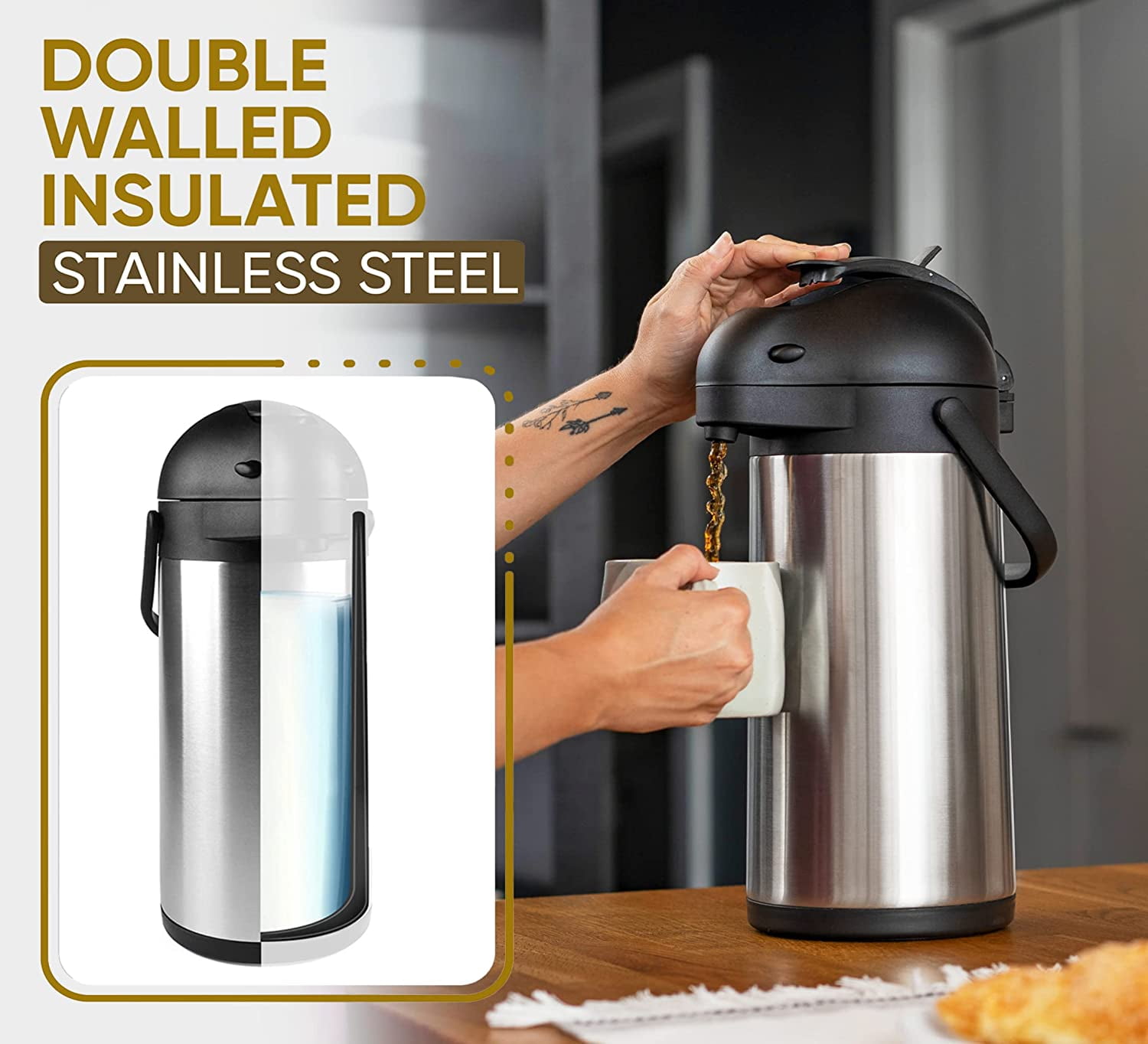 1pc, 3L Stainless Steel Thermal Coffee Carafe with Pump - Keep Your Coffee  Hot and Fresh All Day Long