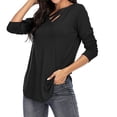 thumbnail image 1 of Blusa de manga larga con cuello en V cómoda de ocio de moda de color sólido para mujer Pompotops  FGAJ15684, 1 of 7