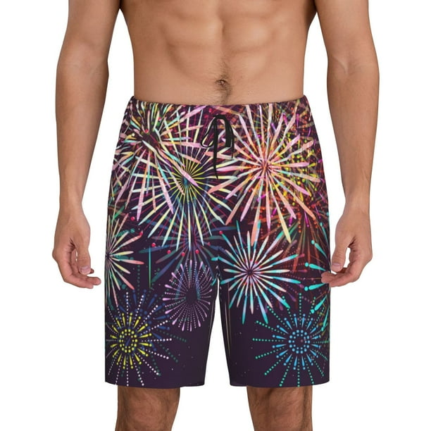Fotbe Fireworks2 Pantalones Cortos de Pijama para Hombre, Ropa de Dormir, Pantalones de Pijama Cortos para Hombre-Large