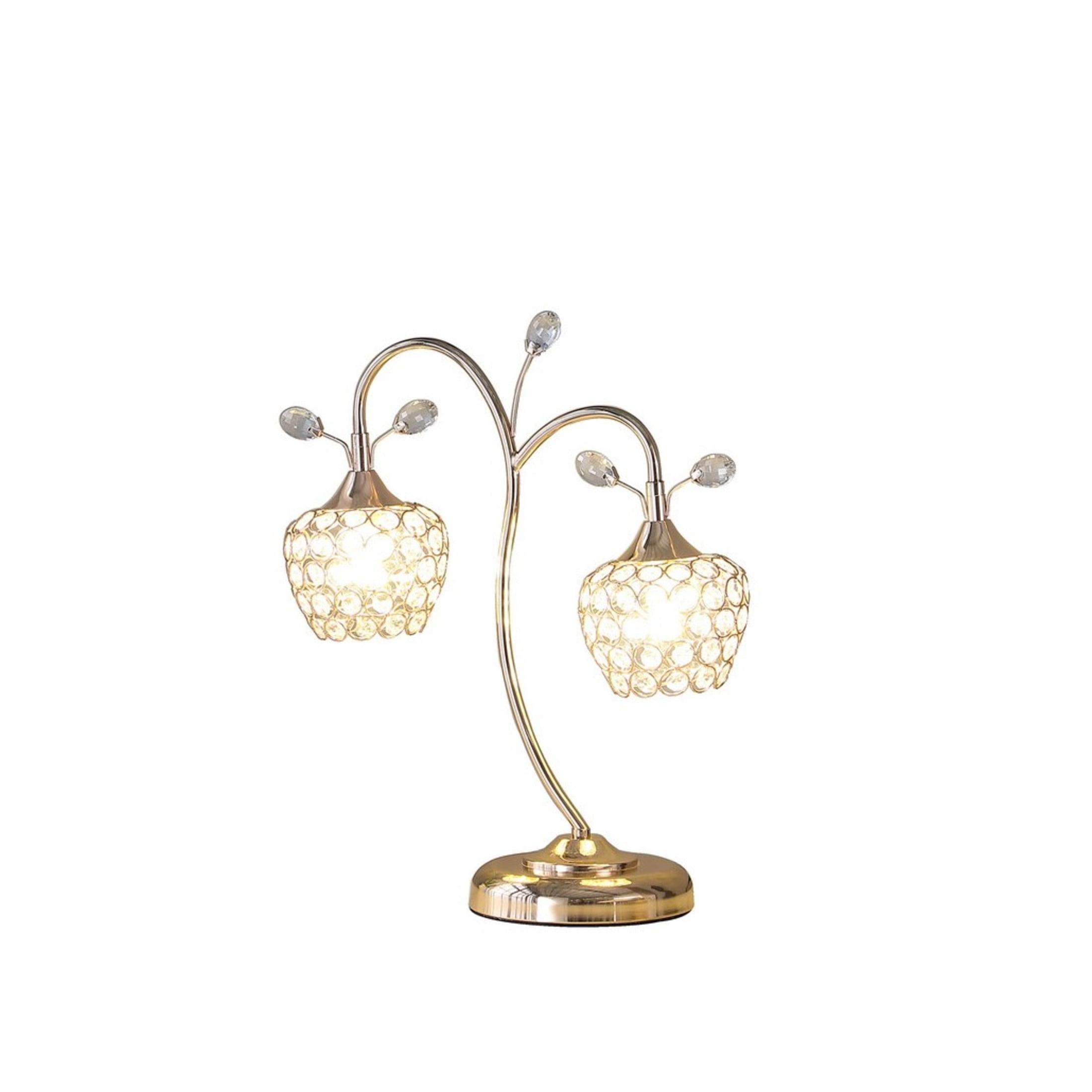 Noble House 17.25" Rose 2-Floral Bell Table Lamp, Wire Cage Shades, G9 Light Bulbs, Glam Accent, Rose Gold