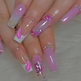 thumbnail image 1 of Uñas postizas largas estilo ataúd de Gifiky, uñas francesas con degradado, uñas acrílicas con remolinos para mujeres y niñas, 24 unidades, 1 of 7