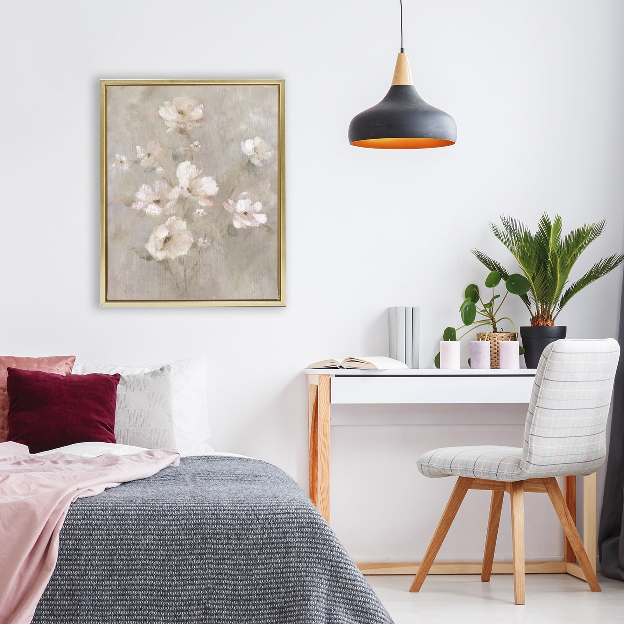Stupell Industries Delicate Blush Floral Arrangement Gold Framed Floater Canvas Wall Art, design by Carol Robinson
