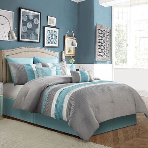 8Piece Lawrence Comforter Set Teal/Grey, King