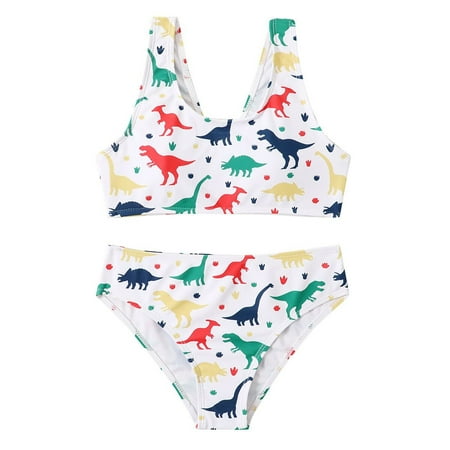 

Toddlers Girls Baby Swimsuit Sport Dinosaur Pattern High Waist Bikini Set Bathing Suit Summer Beach Rash Guard Swimwear 7-14 Years Child Kids Swim Beachwear