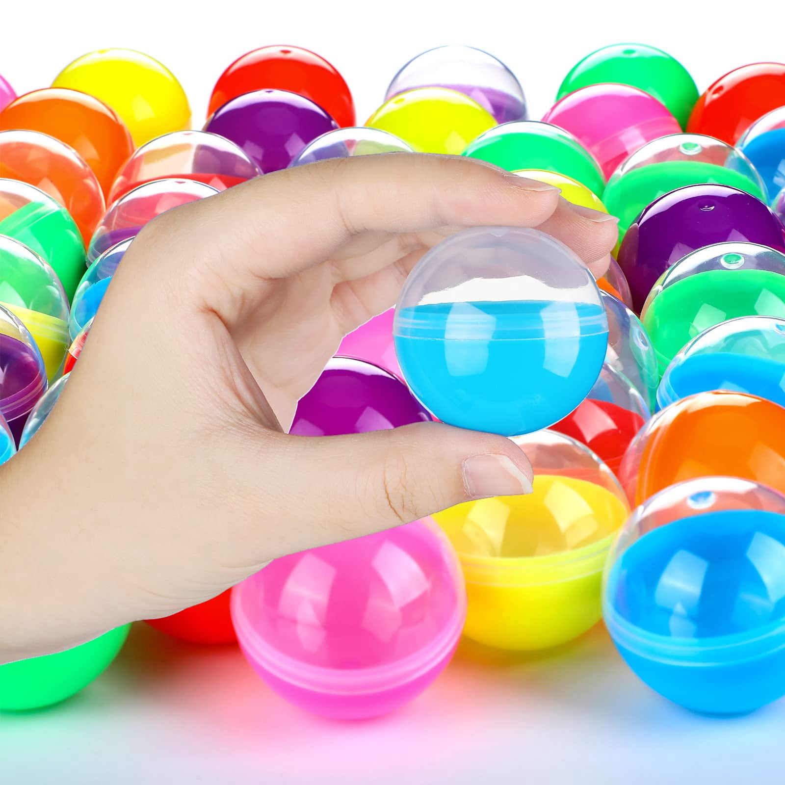 Trianu 150 Pcs Vending Machine Capsules Gumball Machine Capsule Small Empty Toy Capsules 1.7 inch Clear Colored Plastic Gumball Machine Containers for Toy Candy Party Favors