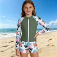 thumbnail image 2 of JAJAHO Girls Swimsuit 3 Pieces Long Sleeve Rash Guard Set Tropical Printed Tankini Bathing Suits Summer Kids Swimwear 3-10Y, 2 of 6