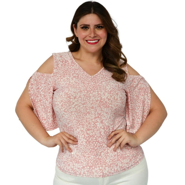Blusa estampada Roman Fashion modelo 0912 rosa Talla extra 40