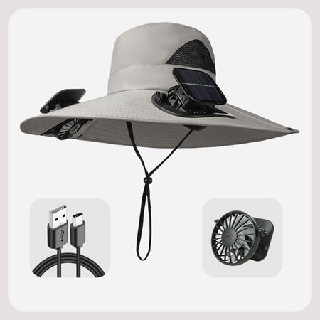 Aoznliie Solar Fan Hat 2 Solar Fans Wide Brim Sun Hat Women Men USB and Solar Powered Sun Cap for Outdoor Fishing