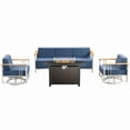 thumbnail image 2 of Unnifurnzi 4 Pieces Patio Furniture Set with Fire Pit Table-Outdoor Furniture with Swivel Rocking Chairs High Back Patio Couch for Deck Porch Poolside Balcony-White/Blue, 2 of 7