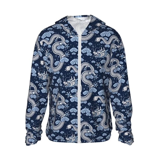 Fotbe Dragons Chaqueta con Protección Solar UPF 50+ para Hombre y Mujer, Camisa con Capucha y Bolsillos-Large