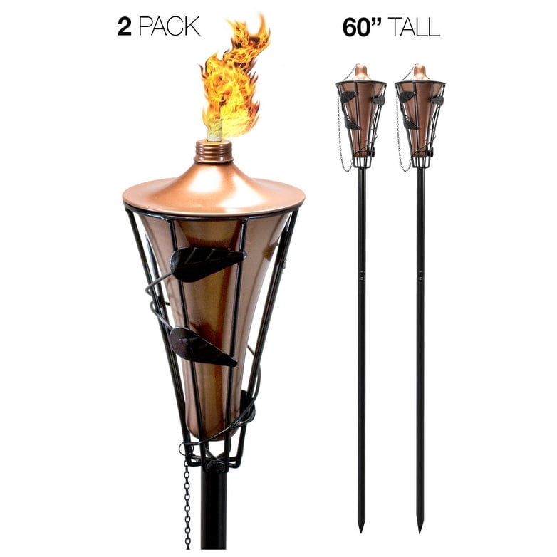 Matney Outdoor Metal Torches - Includes Metal Oil Canisters with Covers to Extinguish Flame - Great for Outdoor Decorating, Luau, Parties, Extra Long 60 Inches (2 Pack)