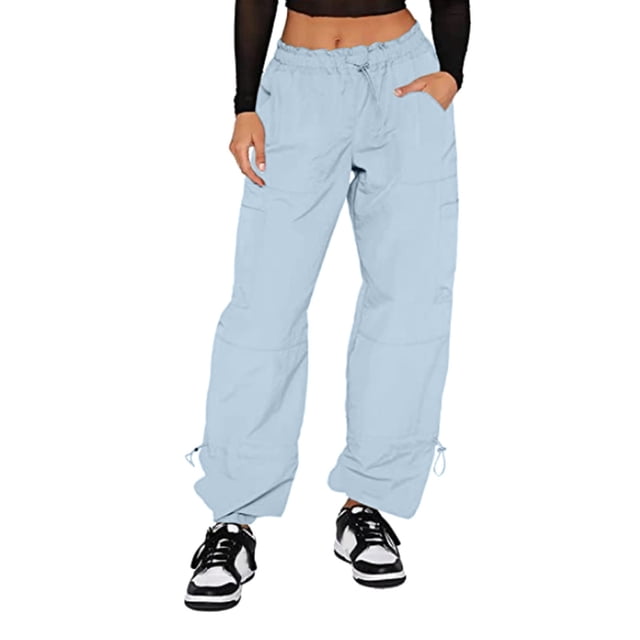 Gibobby Pantalones cargo para mujer 2023 Pantalones casuales de pierna recta con múltiples bolsillos y corbata relajada para mujeres europeas y(Azul,XL)