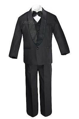 Teens Boys Wedding Formal Satin Shawl Lapel Bow Tie Vest Tuxedo White Suits 5-18