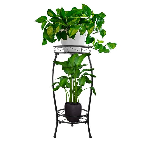 Tall Plant Stands Indoor Outdoor, 2Tier Metal Plant Stand Potted Flower Pot Stand for Multiple Planter,Heavy Duty Iron Planter Shelves Rack Anti-rust for Planter Garden 27" (Black)