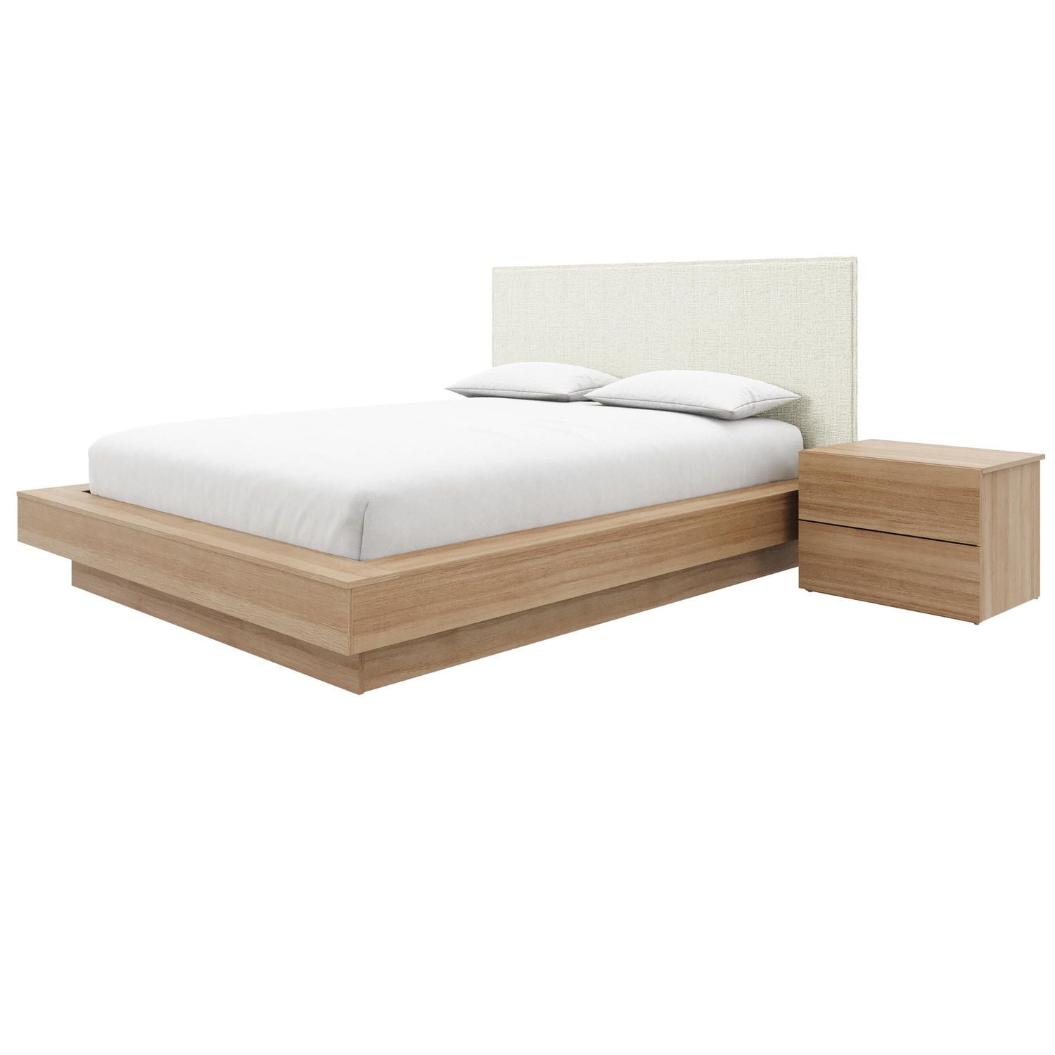 Ensemble de chambre à coucher Julian 3 pièces avec lit plateforme, tête de lit rembourrée et table de chevet