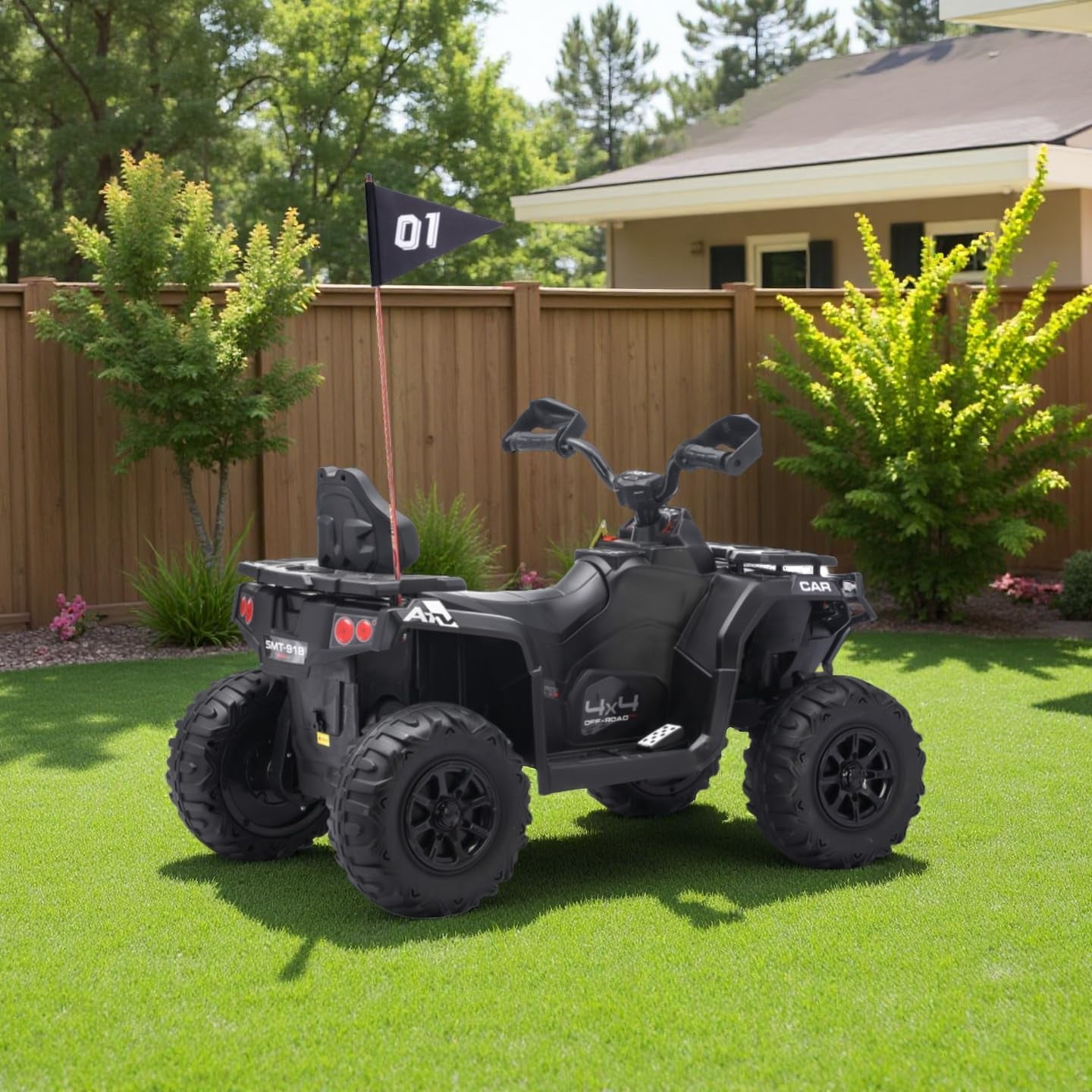 Rugerasy 12V 4 Wheeler ATV,Ride on Eletric Motorcycle, 2-Seater Electric Vehicle Toy Car with High&Low Speed, Music, Led Lights for 3-8 Years,Black