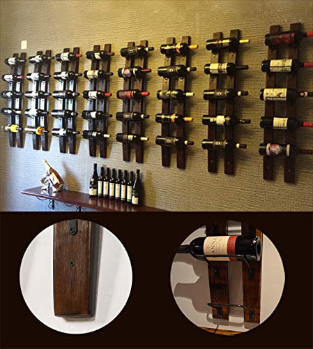 RONIXE Wall Mounted Wine Racks Rustic Barrel Stave Hanging Wine Bottle Holder Wooden Wall-Mounted Wine Rack Wine Shalf for Home Bar 