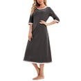 thumbnail image 5 of ylioge Cotton Nightgowns for Women with Pockets 3 4 Sleeve Crewneck Sleepshirts Ladies Casual Solid Pullover Loungewear Pajamas Midi Dresses, 5 of 7