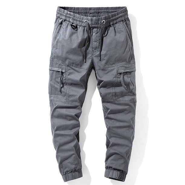 Pantalones largos de moda para hombre, casuales, de color sólido, cargo, con bolsillos y cremallera, cintura elástica, pantalones largos de algodón para hombre.