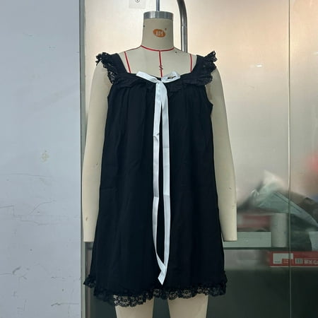 Bow Backless Lace Trim Babydoll Nightgown