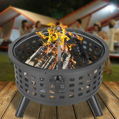Ktaxon  Round Fire Pit Fire Bowl Ceramic Wood Burning Grill Outdoor Firepit /w