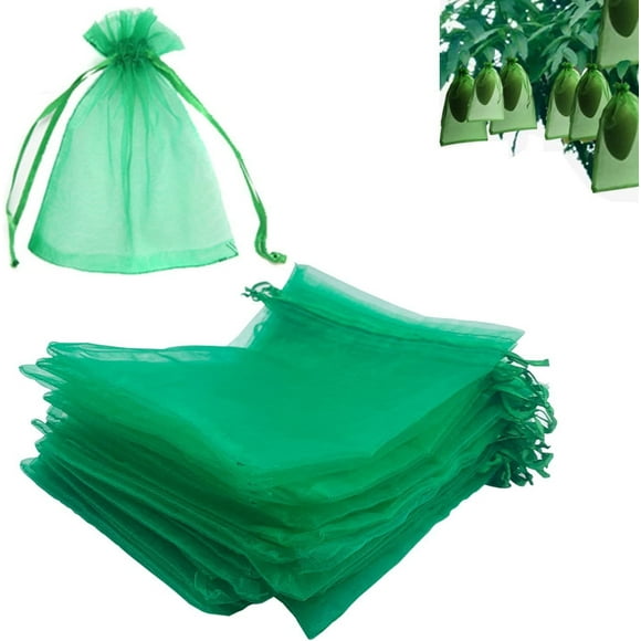 (Gift Of K) 100 pieces Grape bunch protection bag, size: 30 x 20 cm, color: green, with drawstring, gives total protection against wasps, birds, Material: Organza S546