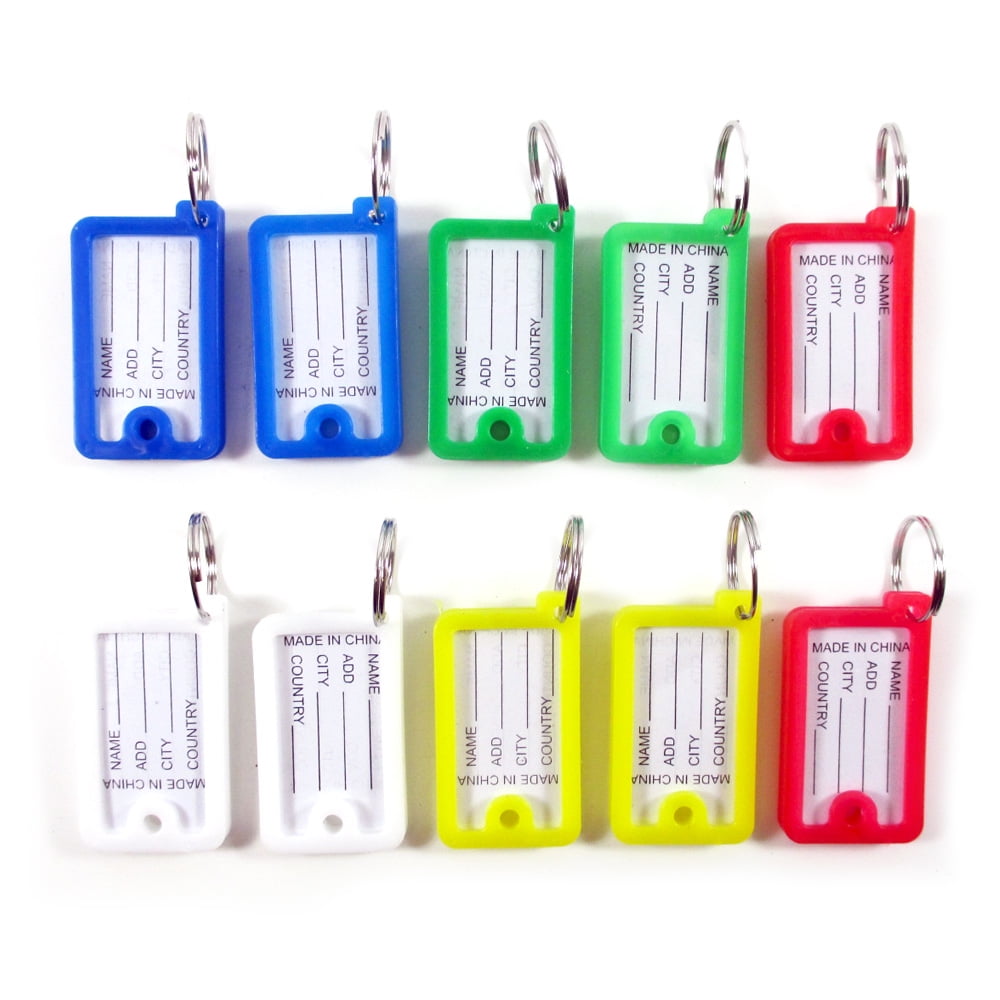 Coloured Small Plastic Key Fobs Luggage ID Tags Labels Key rings with Name  Cards