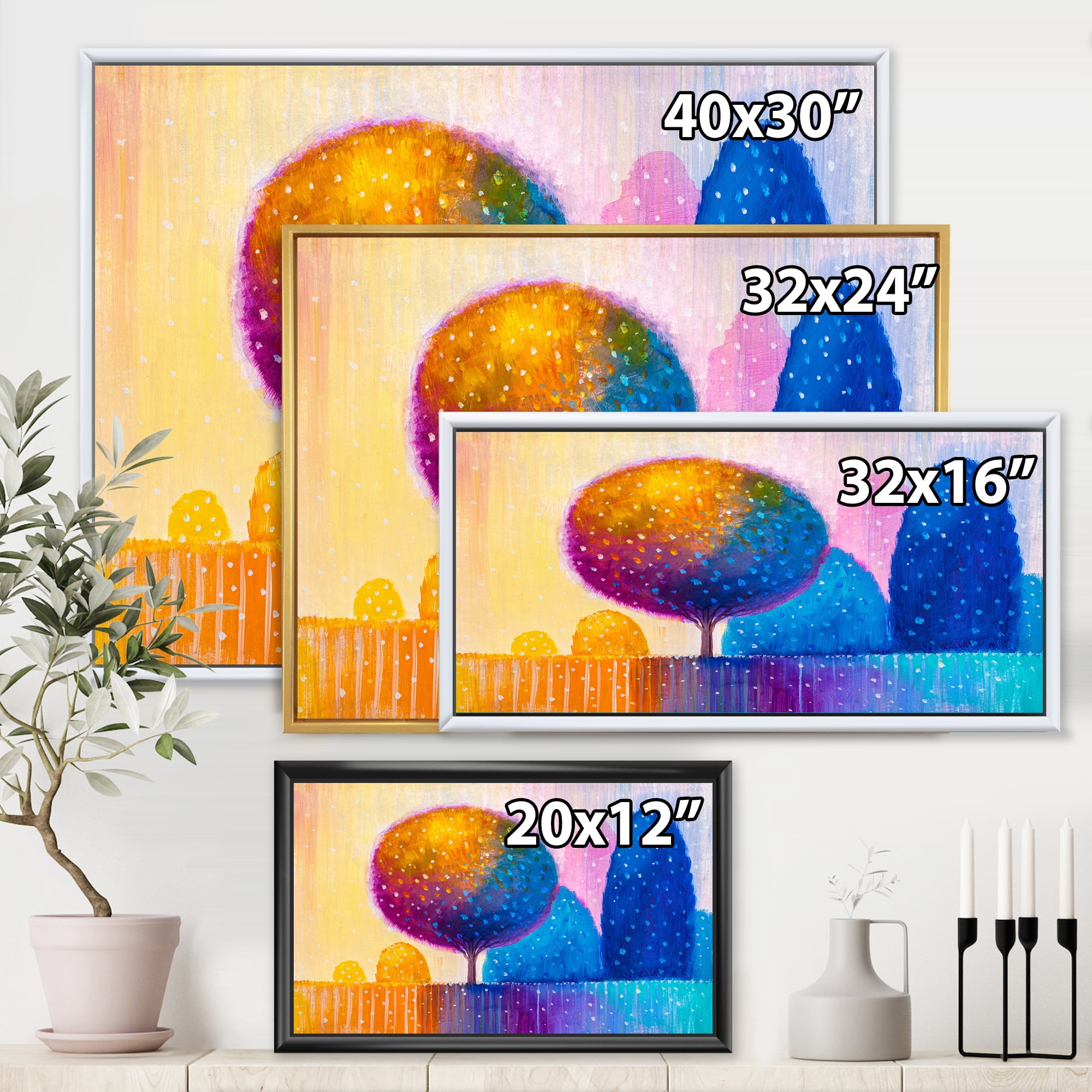 Designart 'Ornamental Colourful Trees X' Modern Framed Canvas Wall Art Print
