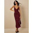 thumbnail image 2 of Burgundy Floral V-Neck Backless Maxi Dress With Adjustable Gold-Tone Shoulder Buttons, 2 of 8