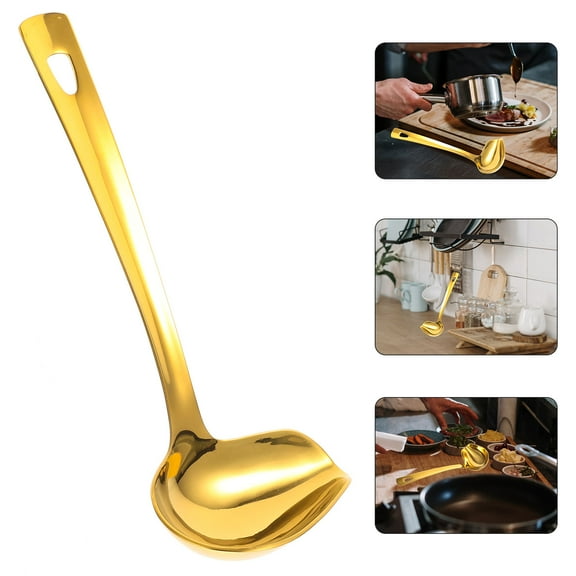 PTOOTP Stainless Steel Gravy Spoon Golden Sauce Ladle for Kitchen Serving and Cooking Utensil